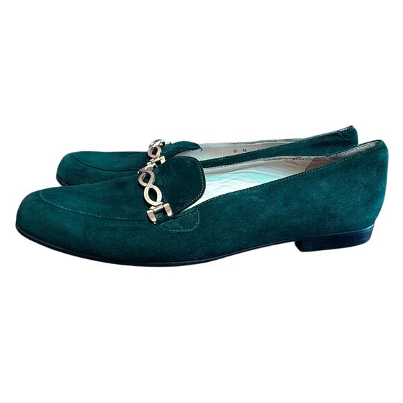 Bally of Switzerland April Hunter Green Suede Loafers Size 8 N Made in Italy - Picture 1 of 12